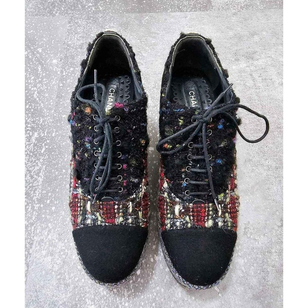 Chanel Tweed Platform Shoes Size 39.5
